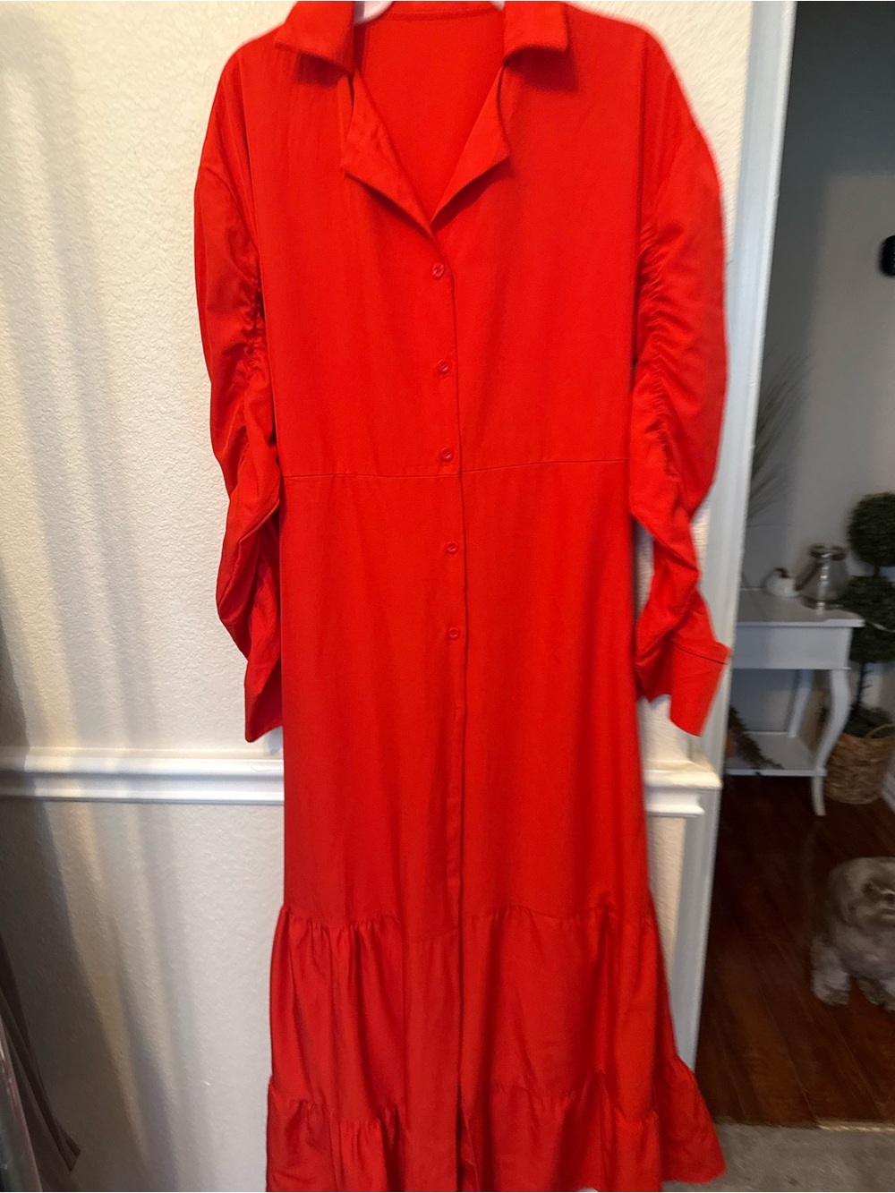 Red Button-Front Tiered Maxi Dress XL RED - Picture 12 of 12